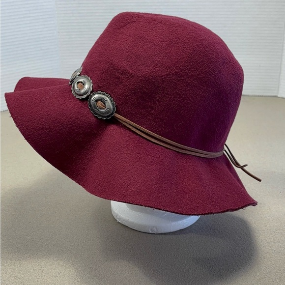 Bad Bones Burgundy Wool Felt Boho Concho Floppy Hat - Picture 8 of 12